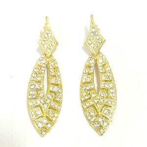 Rhinestone Crystal Gold Tone Earrings  Art Deco